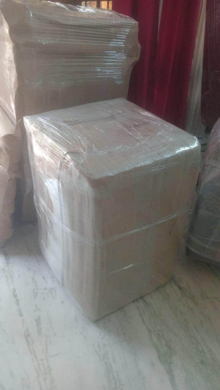 Carton box wrapped with stretch film ready for shifting