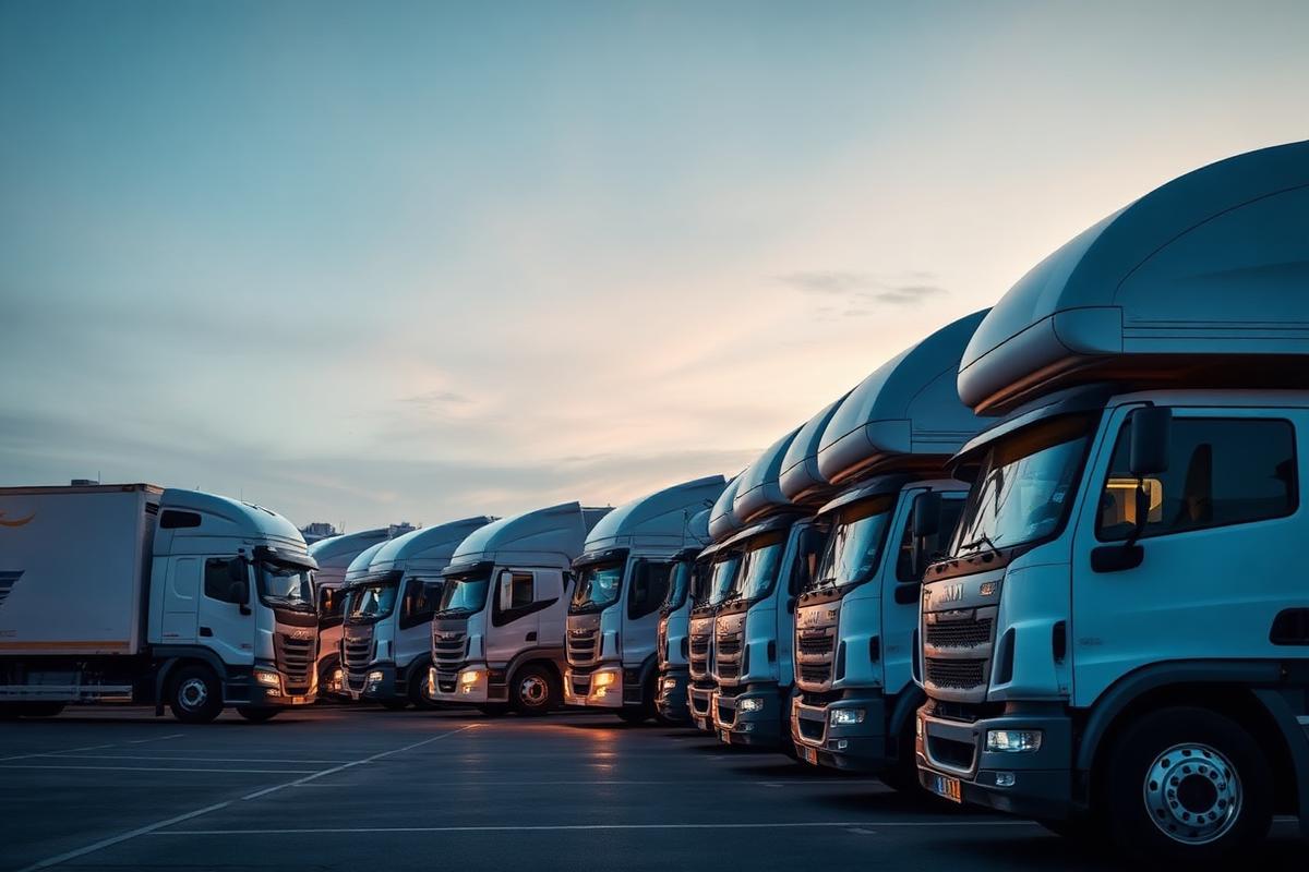 Swaraj Prime moving truck fleet parked at logistics yard